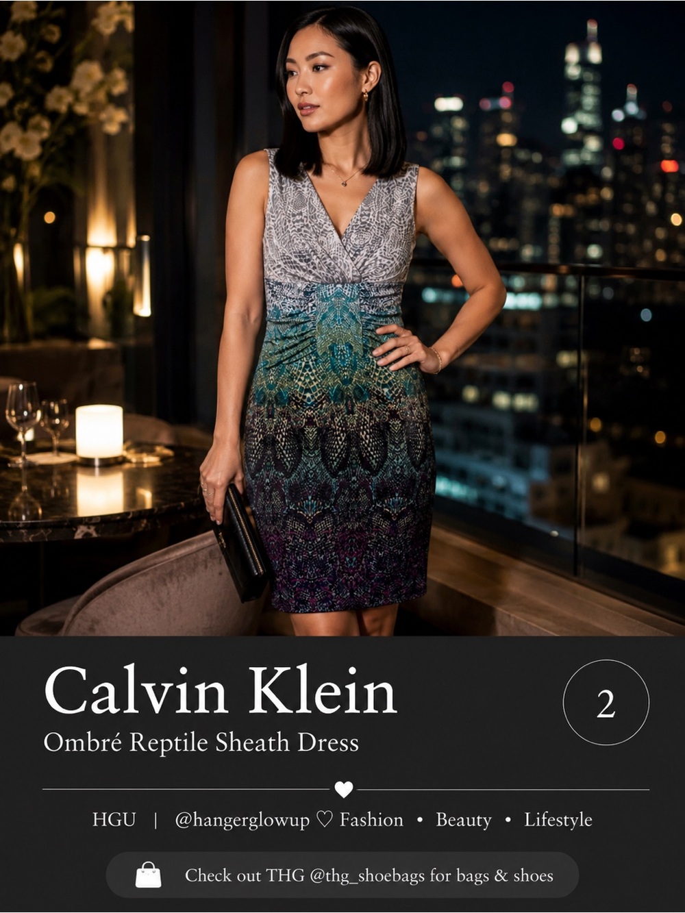 Calvin Klein Ombre Snake Print Sheath Dress Ruched V-Neck Size 2